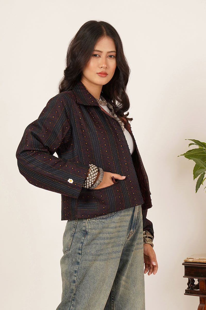 BLACK KANTHA CROP JACKET