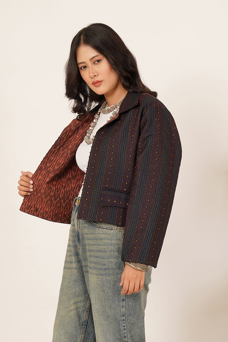 BLACK KANTHA CROP JACKET
