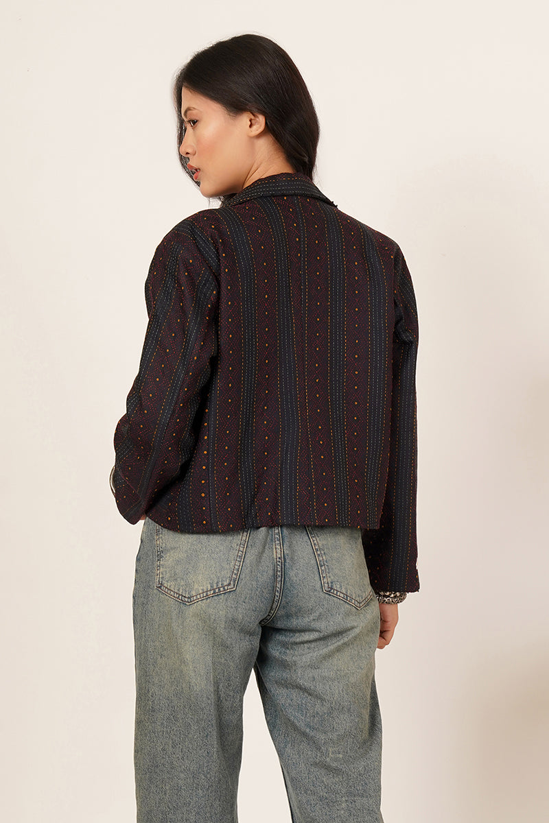 BLACK KANTHA CROP JACKET