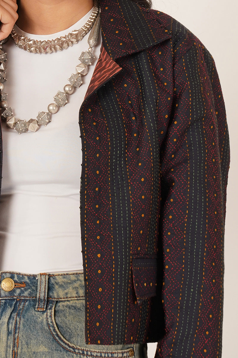 BLACK KANTHA CROP JACKET