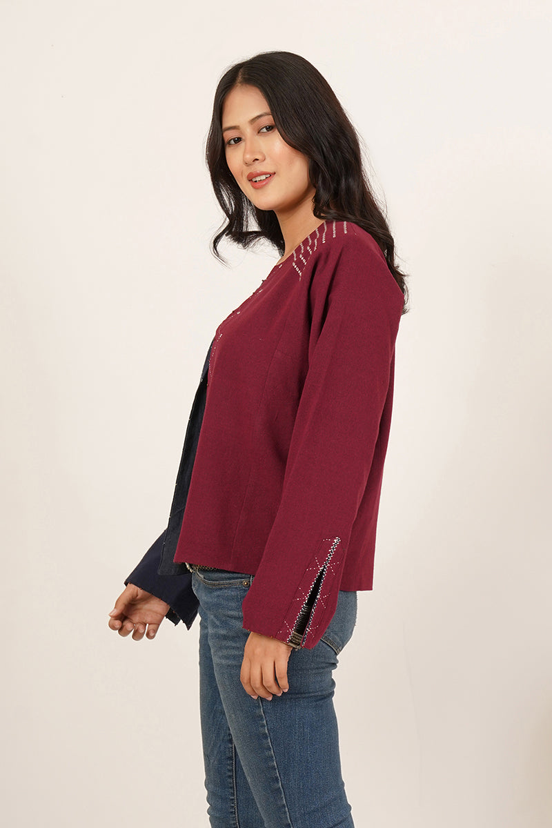 BLUE MAROON BHUJODI SHORT JACKET