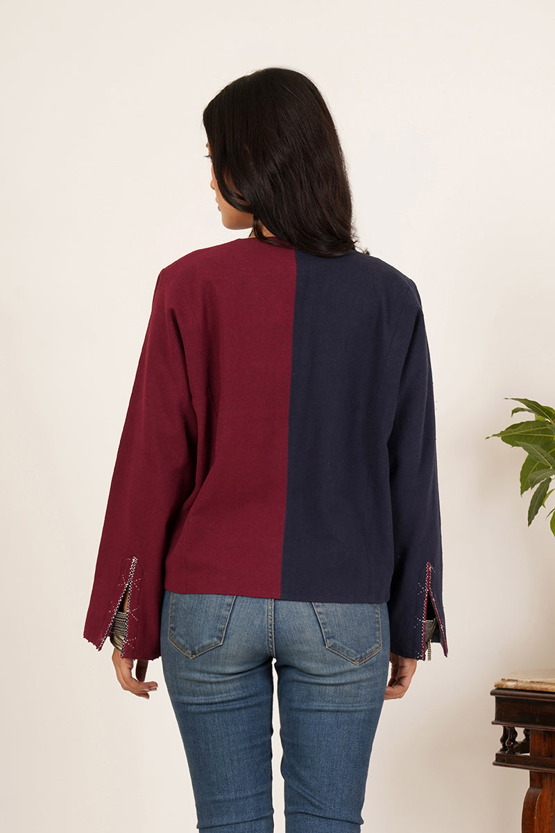 BLUE MAROON BHUJODI SHORT JACKET
