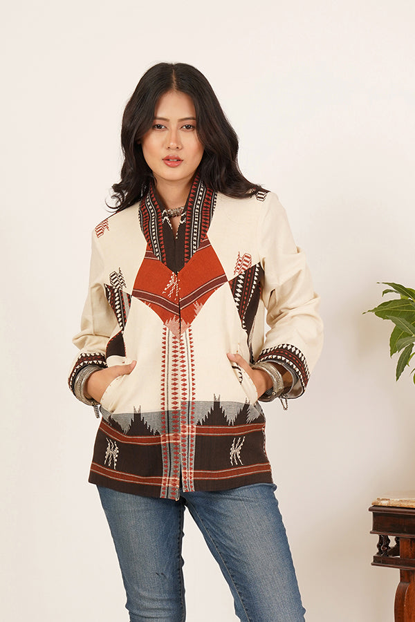 WHITE BROWN KOTPAD SHORT JACKET