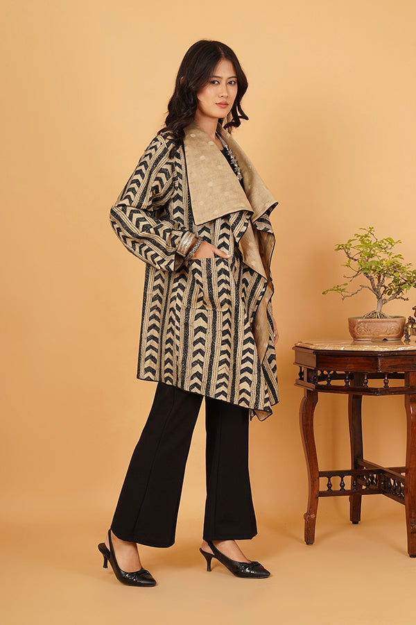 BLACK BEIGE KANTHA CHANDERI CAPE