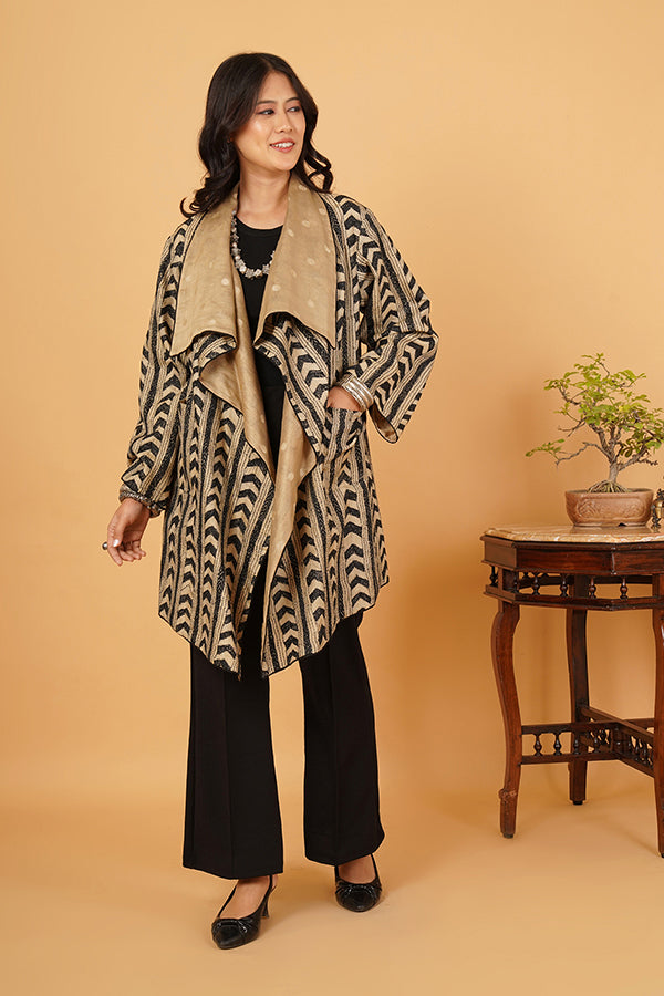 Black Beige Kantha & Beige Chanderi Overlay