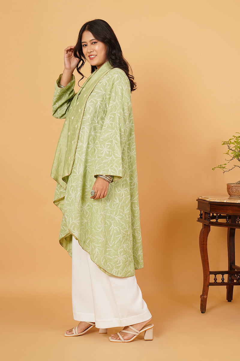 Green Chikankari Green Chanderi Overlay