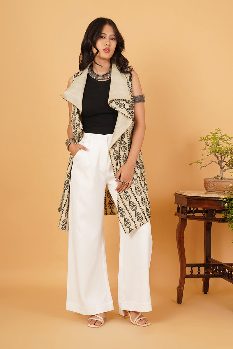 Black White Kantha Beige Chanderi Overlay
