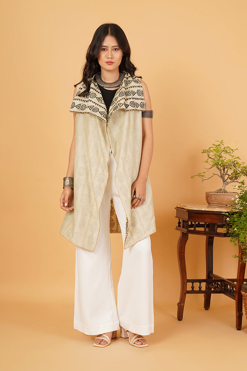 Black White Kantha Beige Chanderi Overlay