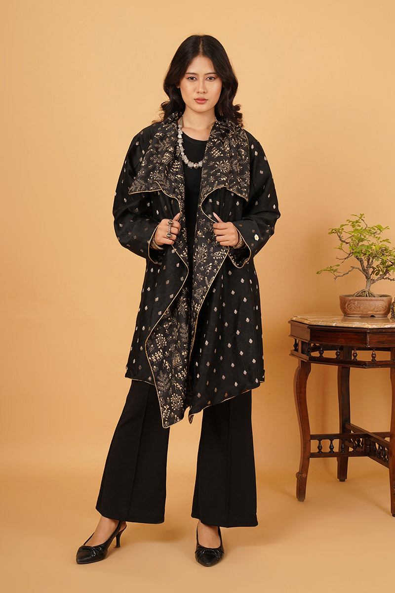 Black Kantha Black Chanderi Overlay