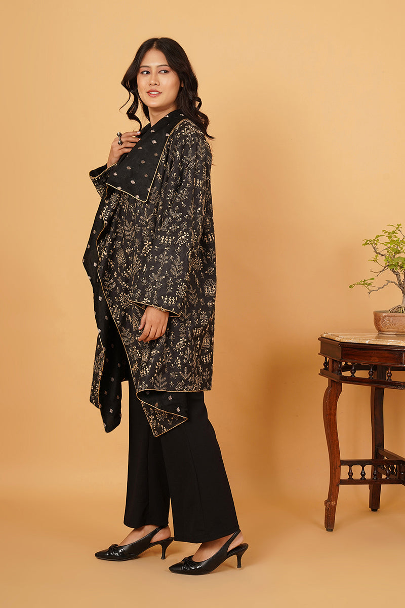 Black Kantha Black Chanderi Overlay