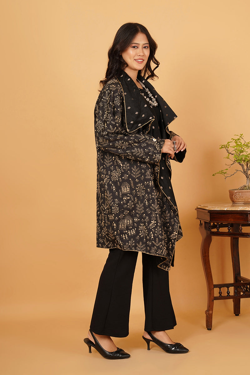 Black Kantha Black Chanderi Overlay