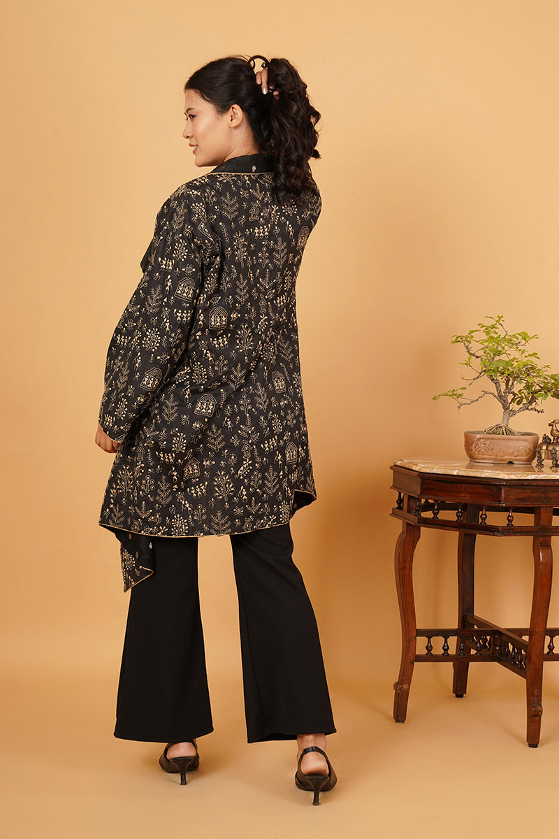 Black Kantha Black Chanderi Overlay