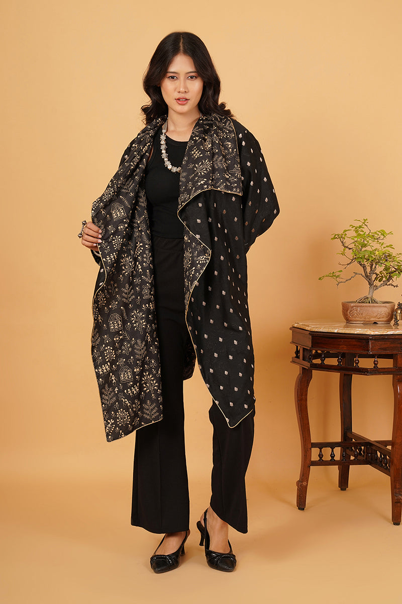 Black Kantha Black Chanderi Overlay