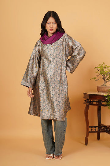 TEAL BROCADE FLARED OVERLAY