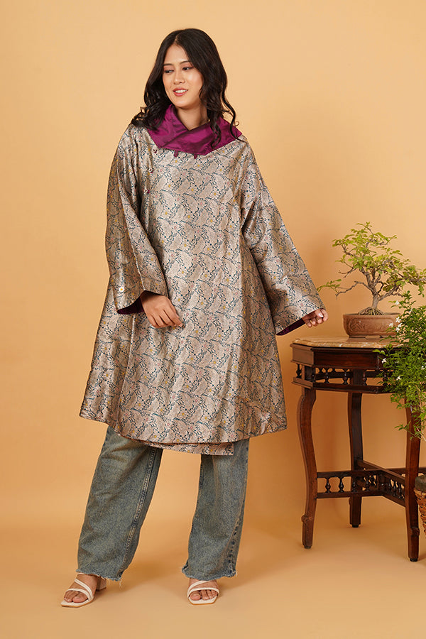 TEAL BROCADE FLARED OVERLAY