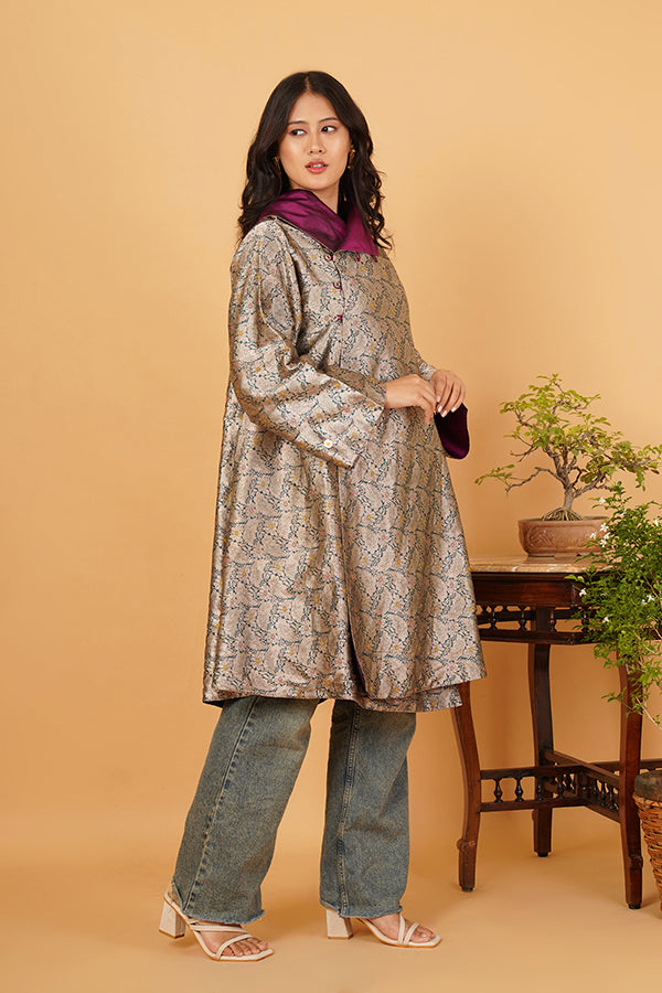 TEAL BROCADE FLARED OVERLAY