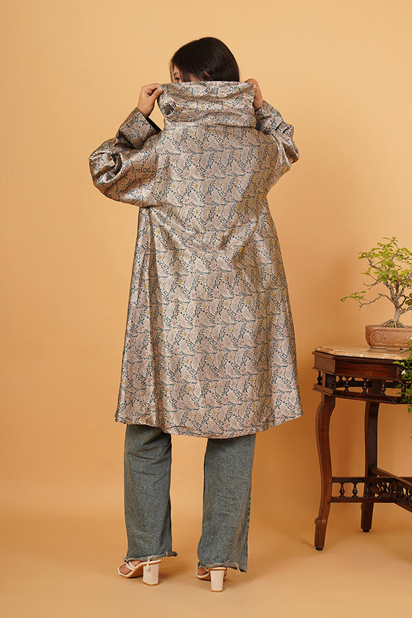 TEAL BROCADE FLARED OVERLAY