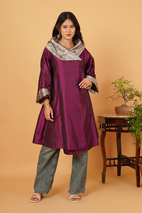TEAL BROCADE FLARED OVERLAY
