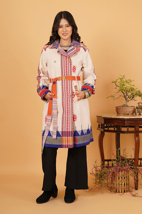 OFF WHITE MULTI BLUE KOTPAD TRENCH JACKET