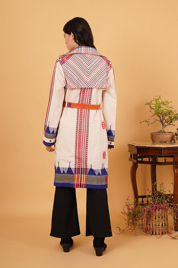 OFF WHITE MULTI BLUE KOTPAD TRENCH JACKET