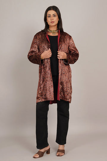 RED AZRAK VELVET RAW SILK JACKET