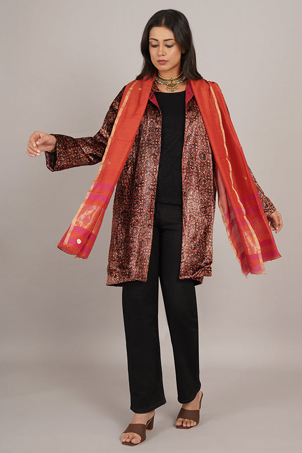 RED AZRAK VELVET RAW SILK JACKET