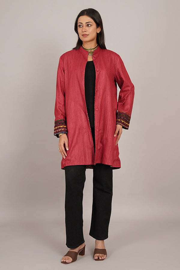 RED AZRAK VELVET RAW SILK JACKET