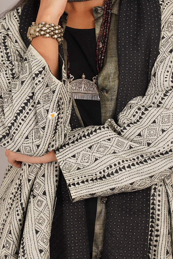 Off White Kantha Chanderi Overlay