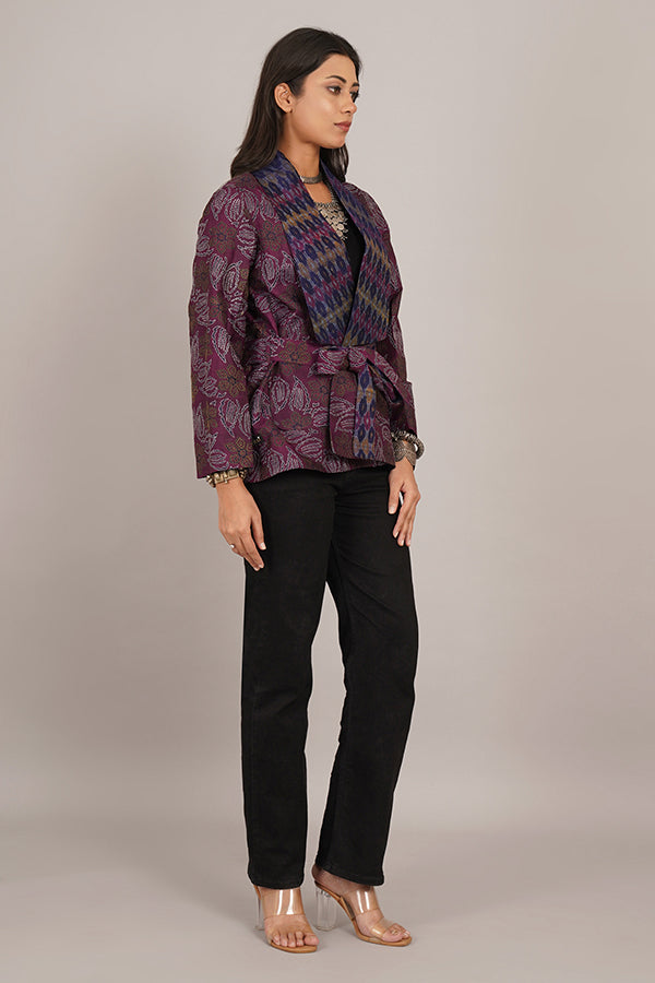 PURPLE KANTHA   RAW SILK IKAT SHORT JACKET