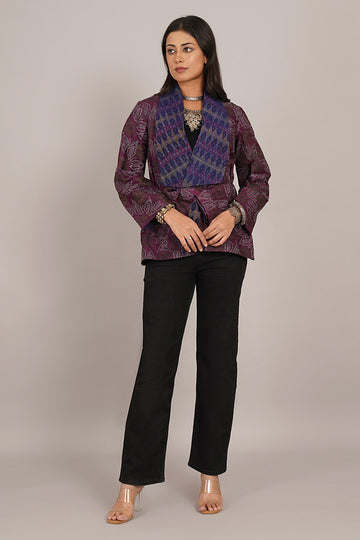 PURPLE KANTHA   RAW SILK IKAT SHORT JACKET