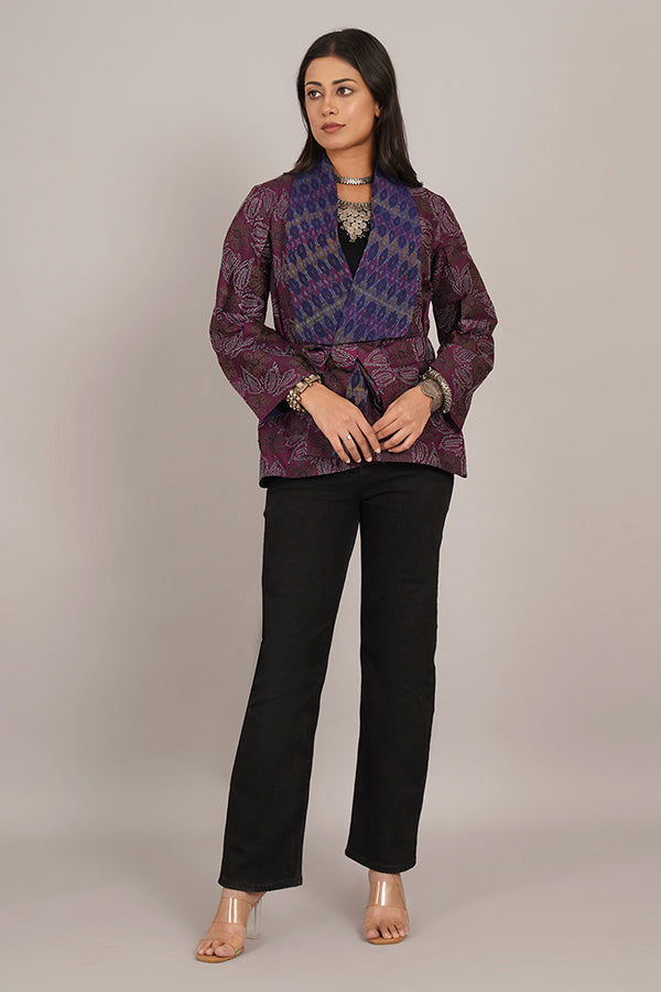 PURPLE KANTHA   RAW SILK IKAT SHORT JACKET