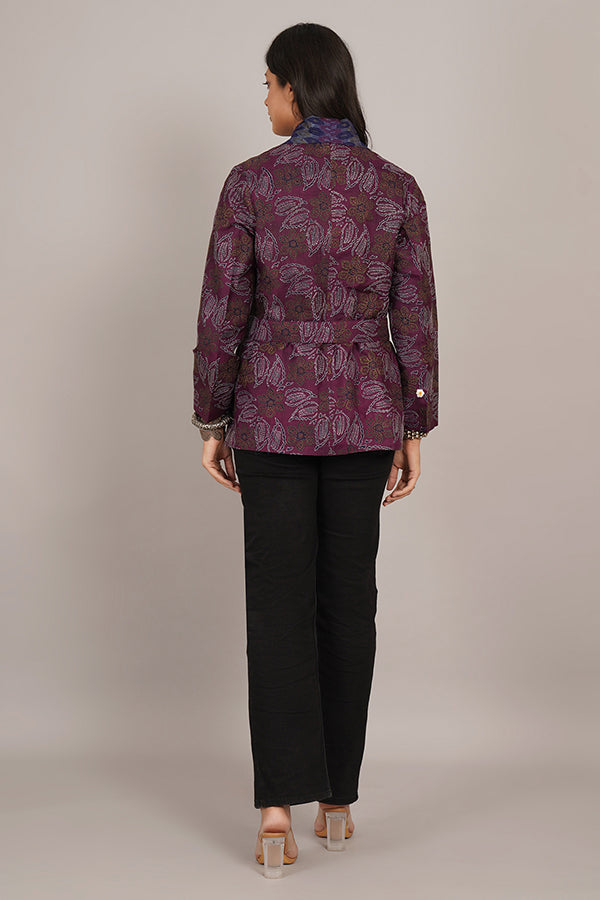 PURPLE KANTHA   RAW SILK IKAT SHORT JACKET