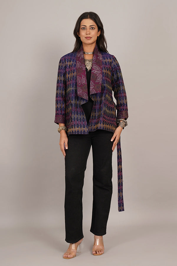 PURPLE KANTHA   RAW SILK IKAT SHORT JACKET