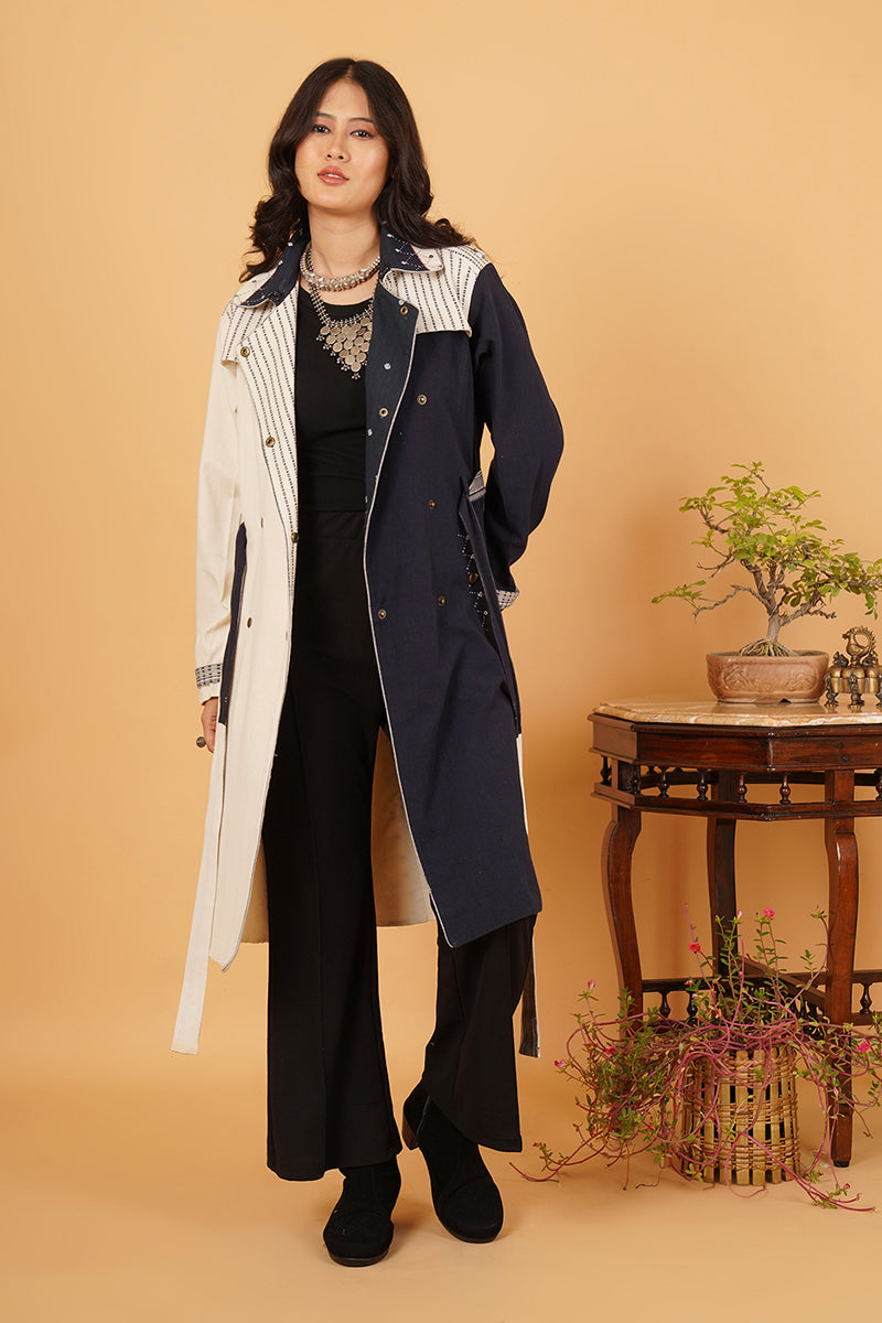 BLUE BHUJODI TRENCH JACKET