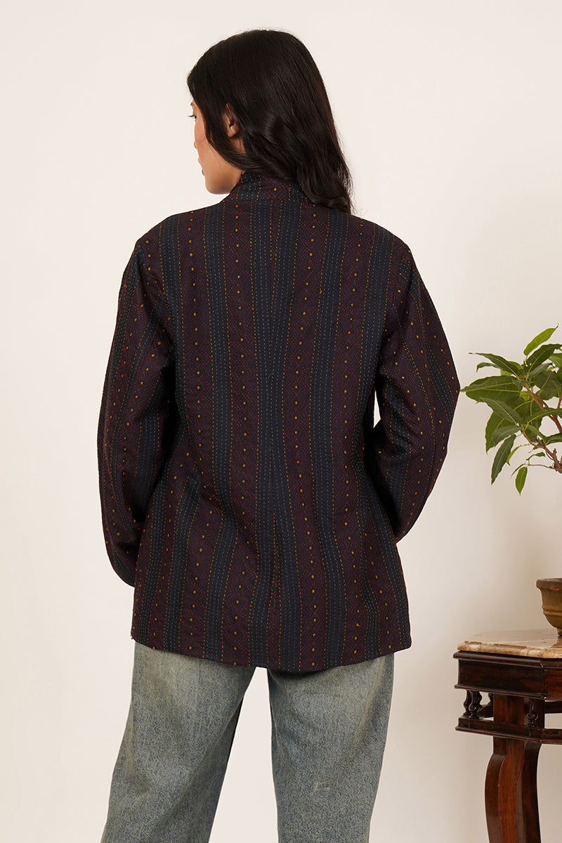 BLACK KANTHA  IKKAT COTTON SHORT JACKET