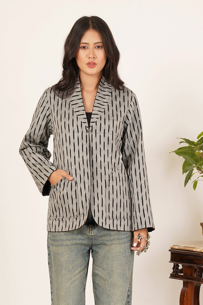 BLACK KANTHA  IKKAT COTTON SHORT JACKET