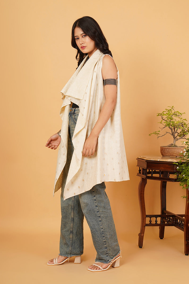 Cream Colour Kantha Beige Chanderi Overlay