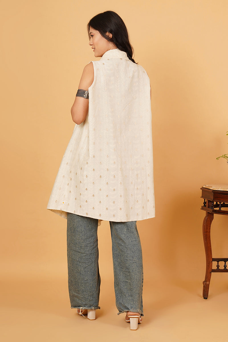Cream Colour Kantha Beige Chanderi Overlay