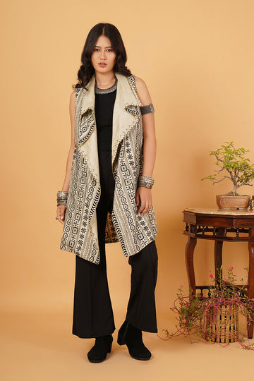 Black White Kantha & Gold Chanderi Overlay