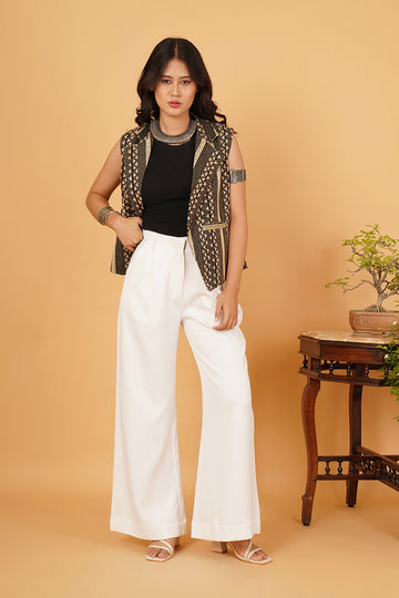CREAM KANTHA AZRAK WAIST COAT 2