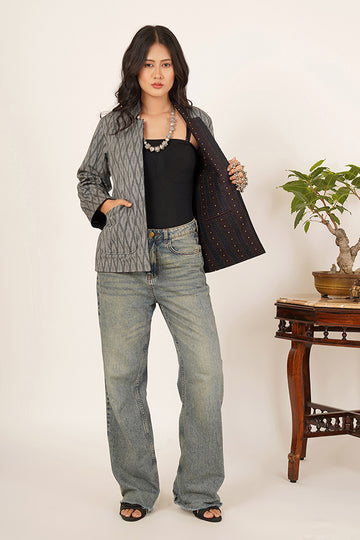 BLACK KANTHA IKKAT JACKET 2