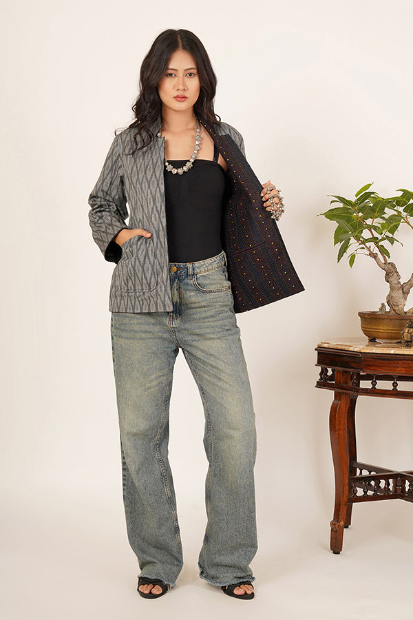 BLACK KANTHA IKKAT JACKET 2