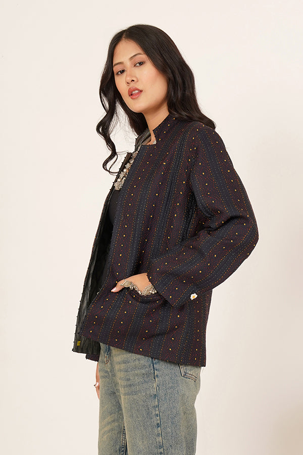BLACK KANTHA IKKAT JACKET 2