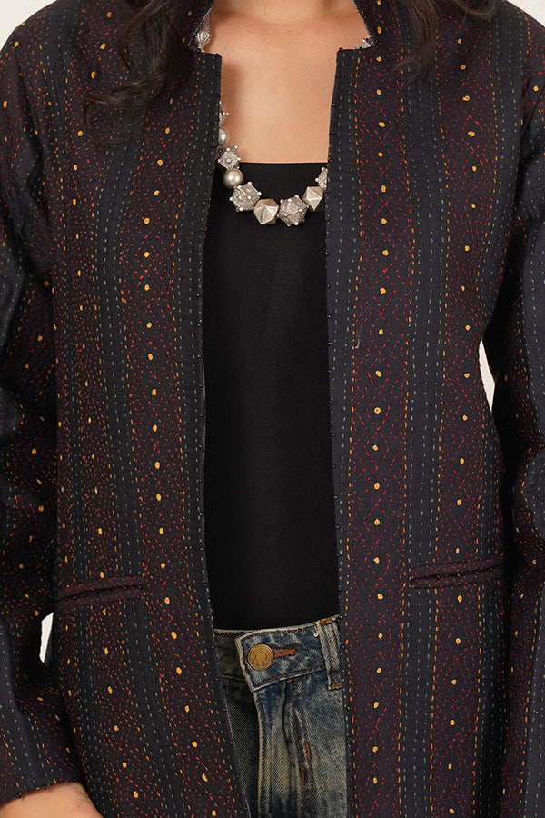 BLACK KANTHA IKKAT JACKET 2