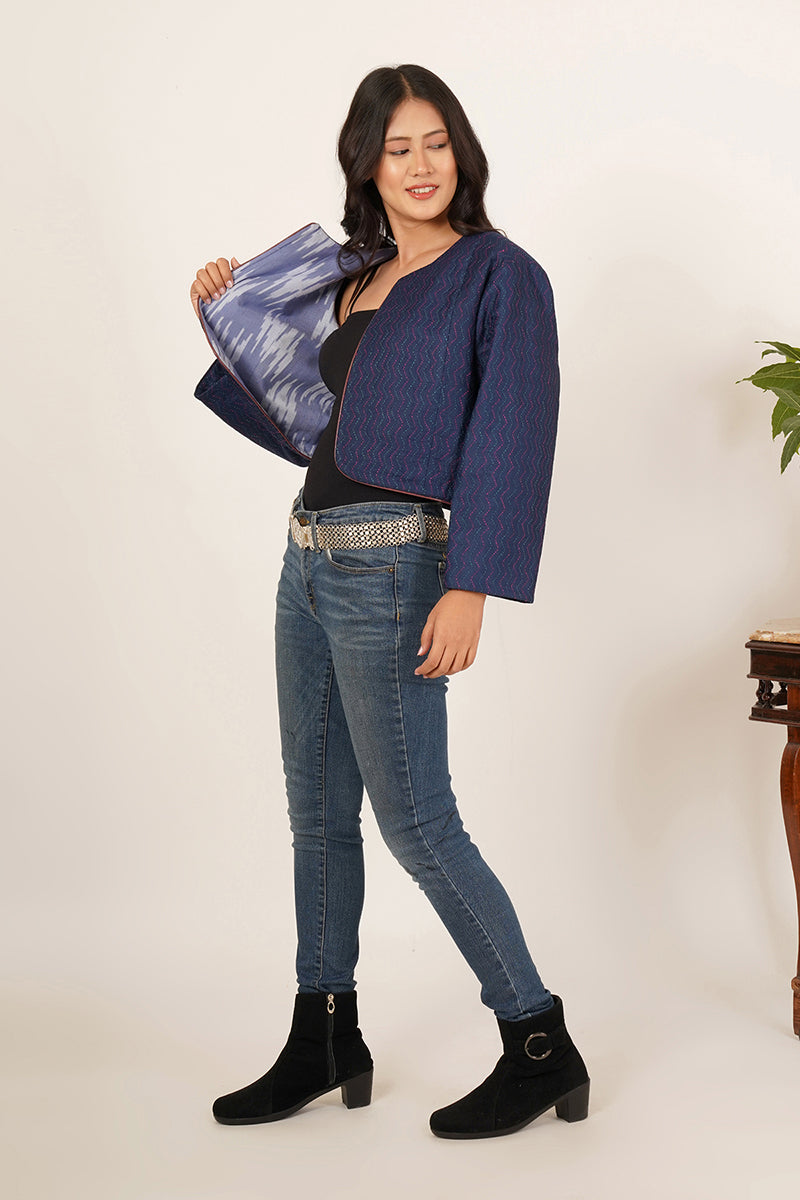 BLUE KANTHA CROP JACKET 2