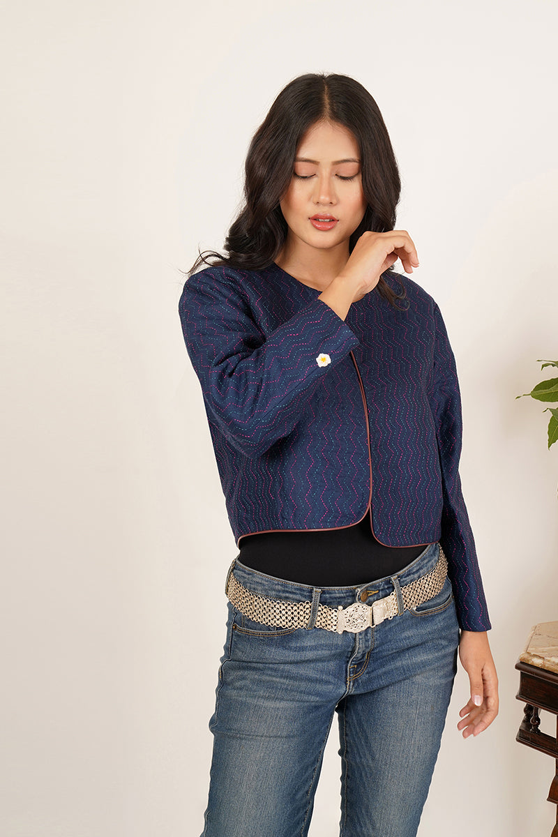 BLUE KANTHA CROP JACKET 2