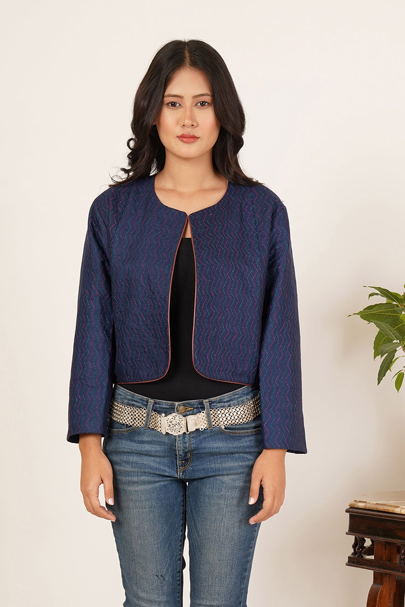 BLUE KANTHA CROP JACKET 2