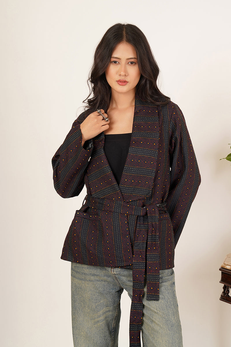 BLACK KANTHA JACKET.