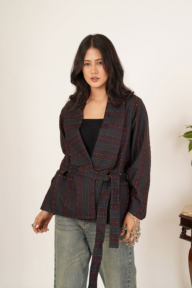 BLACK KANTHA JACKET.