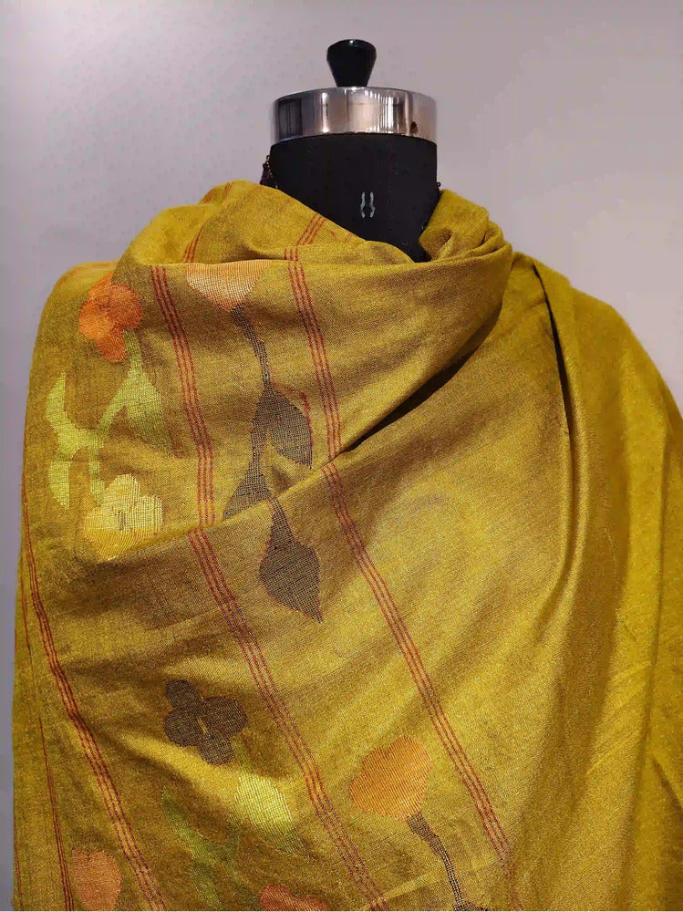 Mustard Yellow Assam Silk Dupatta